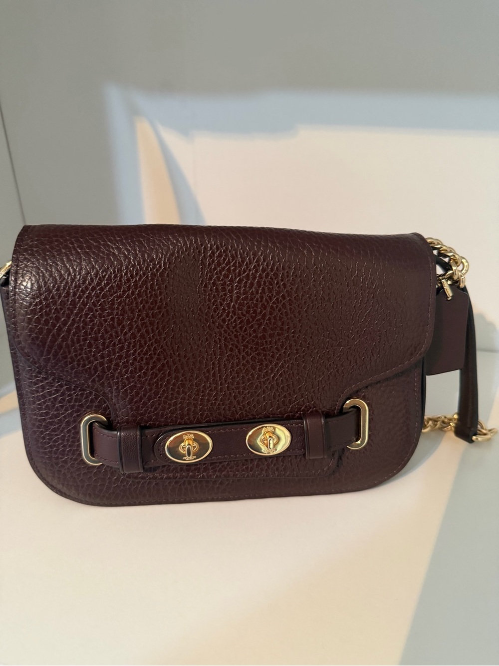 Women’s Leather Shoulder Bag in Deep Brown with Gold Hardware